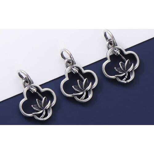 925 Sterling Silver Vintage Lotus Design Dangler Charm Matte Silve Decoration Necklace Pendant DIY Jewelry Accessories Colgante