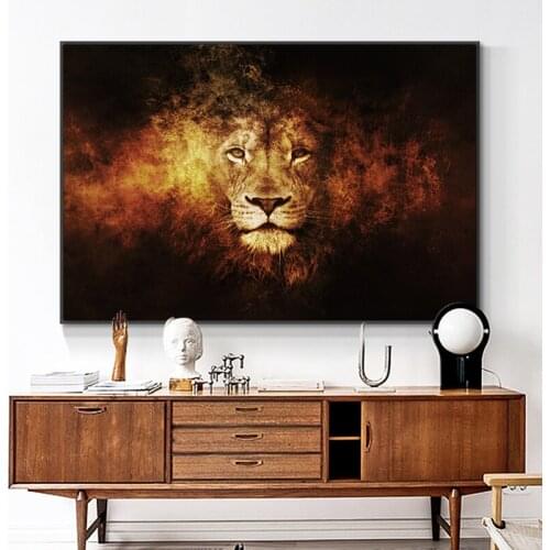 Abstract Africa Fire Lion Head Wild Animal Canvas Art Painting Posters and Prints Cuadros Wall Art Picture for Living Room