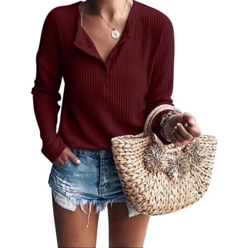 Fashion Blouses Women Knit Tunic Tops Women 2021 Loose Long Sleeve Button Up Solid Vintage V Neck Clothes Blouses Блузки женские