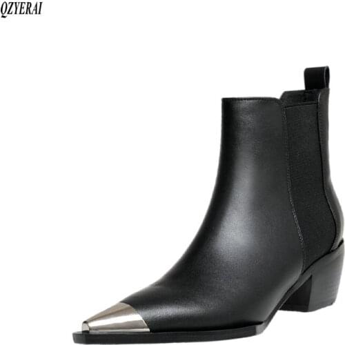 QZYERAI New style Fashion boots Genuine leather Female boots Womens boots cowhide Autumn and winter Womens shoes