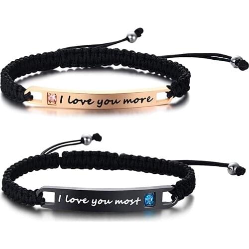 Women Men Bracelet Custom Engraving DIY Couple Bracelets Adjustable Hand-Made Braid Rope Bangles Personalized Valentines Day