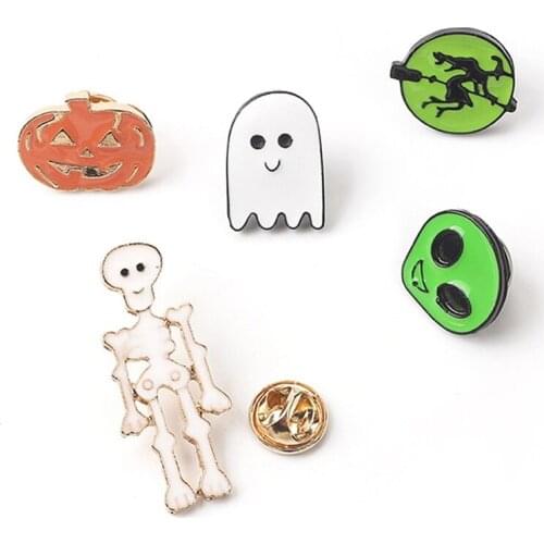 Halloween Cartoon Skull Pumpkin Ghost Witch Badge Brooch
