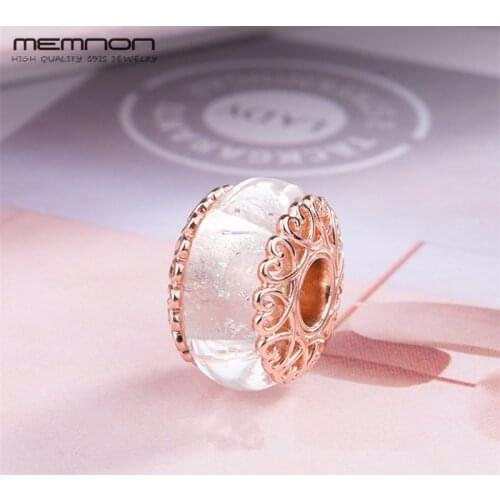 2018 New autumn charms 925 sterling Silver white Murano Glass beads with rose fit charm Bracelet DIY for women Memnon Jewelry