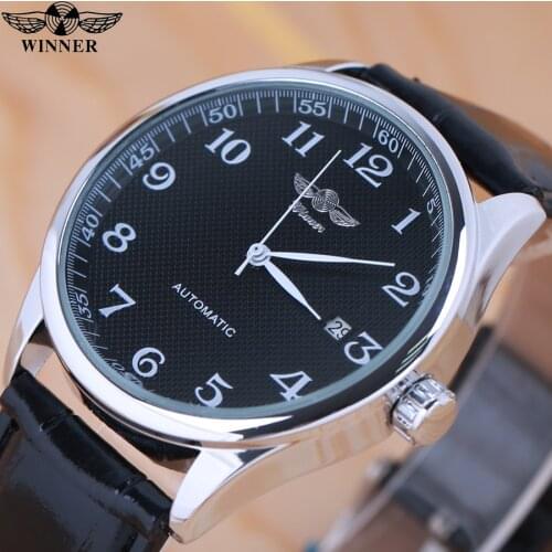 2021 WINNER Ultra-thin Simple Classic Men Mechanical Watches Business Waterproof Watch Luxury Brand Leather Automatic Watch+Box