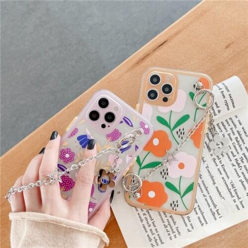 Hand Painted Phone Case For iphone X XS MAX XR Flower Cover Soft Shockproof Bracelet Case For iPhone 7 8 Plus SE2 12 11 pro MAX