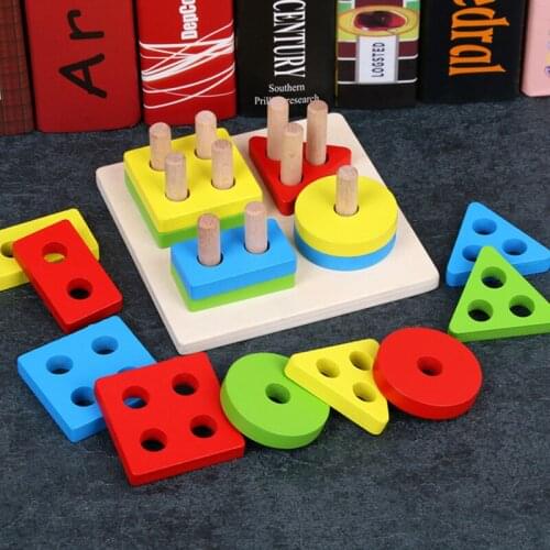 Wooden Geometric Sorting Board Montessori Kids Educational Toys Baby Toys Educational Colorful Stack Building Puzzle Child Gift