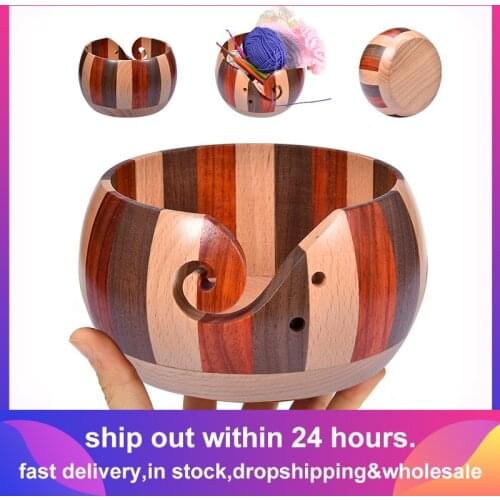 Wooden Yarn Bowl Premium Round Wool Storage Knitted Crocheted Wool Holder Yarn Storage Bowl Organizer Sewing Supplies