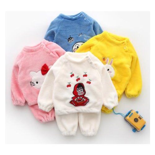Kids Winter Clothes Fashion Flannel Cartoon Newborn Baby Pajama Set Warm Homewear Girl Boy Sleepwear Infant Child Nightwear 2pcs