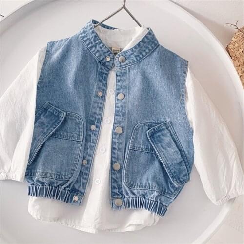 Childrens simple denim vest autumn childrens Fashion Top toddler girl clothes baby boy clothes