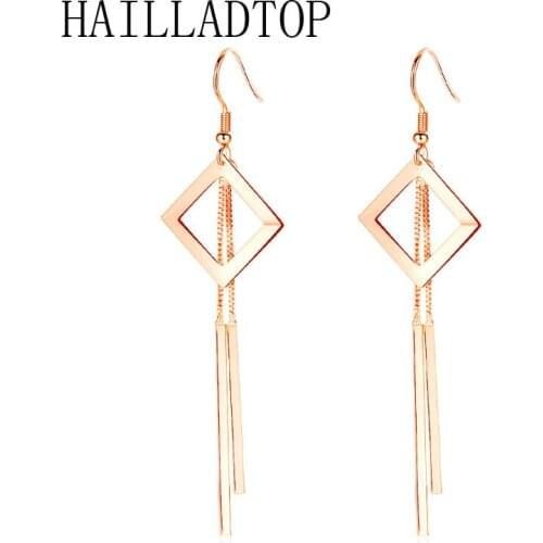 Long Tassel Ear Line Geometric Womens Fashion Jewelry Square Drop Earrings Joker Long Hollow Sequins Dangle Earrings Simple Ser