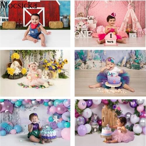 Cake Smash Photography Backdrop Children Newborn Baby Portrait Background Flowers Balloons Birthday Art Backdrops Photo Studio