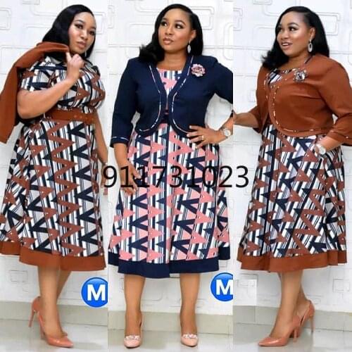 2021 Ladies Hot Sale African Turkey Style Plus Size Three Quarter Sleeve Printed Coat And Dress Suit For Women