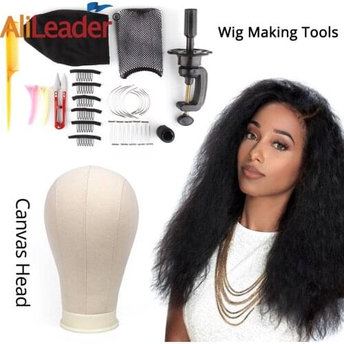 Alileader Cheap 11Pcs/set Wig Making Tools Canvas Head Holder Dome Caps Sewing Needle And Thread Wig Comb 21 22 23 24 25 Inches