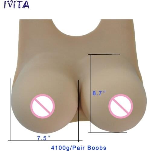 IVITA 4100g Suntan Fake Silicone Breast Forms Artificial False Breast Boobs Forms For Transvestite Transgender Crossdresser
