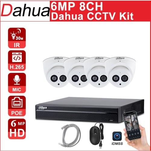 CCTV Kit Dahua 6MP 8+4 Security CCTV Camera Kit With NVR4208-8P-4KS2 IP Camera IPC-HDBW4631C-A P2P Surveillance System