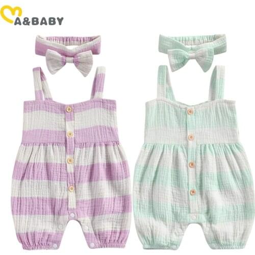 Ma&Baby 1-6Y Toddler Kid Girls Jumpsuit Summer Sleeveless Striped Soft Overalls Romper Children Girls Clothing