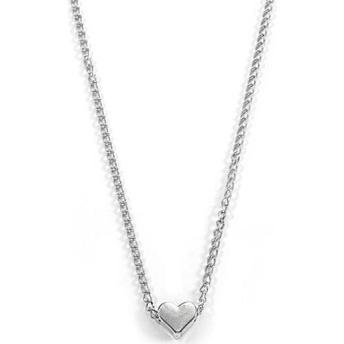 Mini Heart-shaped Copper Glossy Three-dimensional Golden Bright Silver Plated Pendant Clavicle Chain Necklace for Women