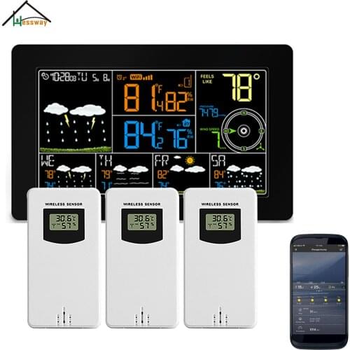 Multifunctional WiFi Weather Station Alarm Clock Thermometer Hygrometer Wireless for APP Wind Direction/Speed Weather Forecast