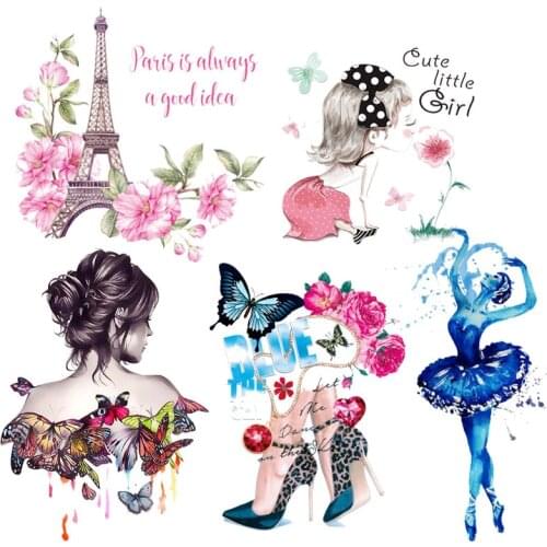 Fashion Girl Thermal Sticker For Clothes High Heel Cute Cartoon Heat Transfers Clothes Stickers Washable Iron On Patches Badge