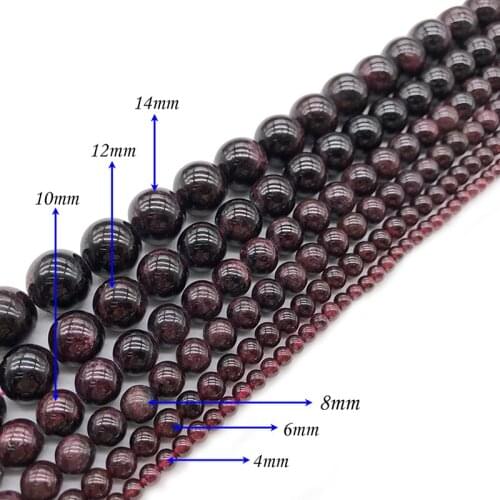 Natural Stone Loose Beads Dark Red Garnet Gem BeadsRound Beads for Women Handmade Jewelry Making Bracelets Necklaces J203