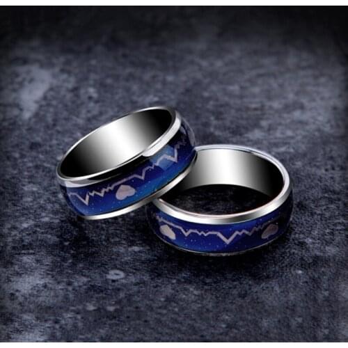 Lovers Heartbeat ECG Mood Ring Color Temperature Changing Magic Wedding Rings