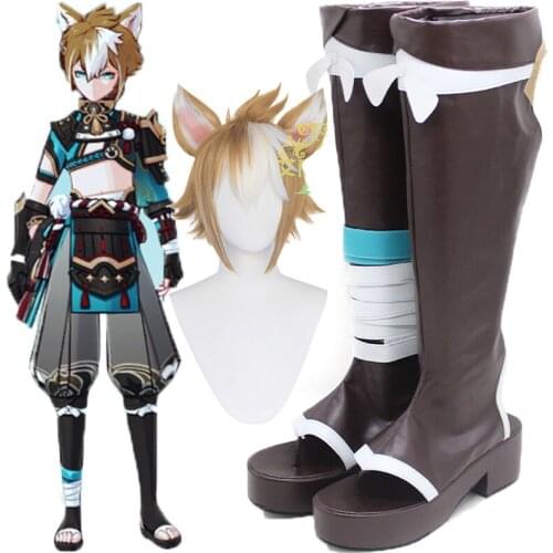 Game Genshin Impact Wulang Artificial Leather 35-48 Custom Cosplay Shoes and wigs Halloween Genshin Impact Wulang cosplay wigs