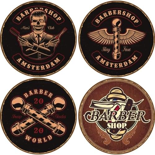 Barber Shop Vintage Metal Poster Round Cafe Bar Pub Tin Sign Plaque Haircut and Shave Beard Retro Plates Tinplate Home Decor