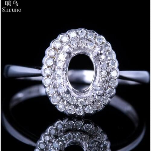 Shruno Oval 5x6mm-7x5mm Solid 10K White Gold Natural Diamonds Fine Jewelry Semi Mount Engagement Wedding Ring Setting