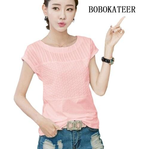 BOBOKATEER Casual 3XL Plus Size Summer Tops Women Blouses 2020 White Short Sleeve Embroidery Blouse Femme Blusas Camisas Mujer