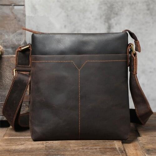 Retro high-quality crazy horse leather mens large-capacity commuter shoulder bag casual outdoor daily cowhide messenger bag