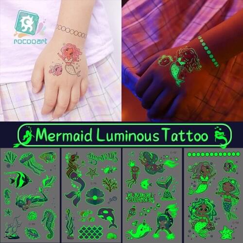 Luminous Child Kid Tattoo Stickers Temporary Fake Tattoos Glow Paste on Face Arm Leg For Children Body Art Taty Mermaid Sticker