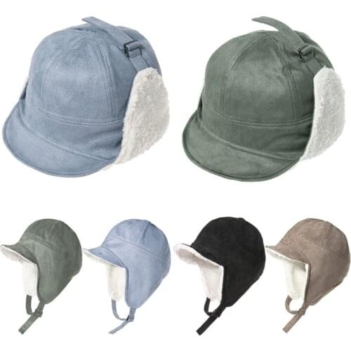 Men Women Winter Warm Trapper Hat with Visor Brim Thermal Plush Lined Outdoor Hunting Cycling Ski Windproof Baseball Cap