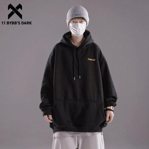 11 BYBBS DARK Hip Hop Casual Oversized Men Hoodie Harajuku Solid Cotton Hoodies Sweatshirts Hooded Pullover Tops Streetwear