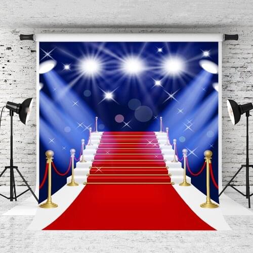 VinylBDS Blue Photography Backdrops Photo Camera Carpet Ladder Stage Lighting Photo Background Photography Backdrop Red Wedding