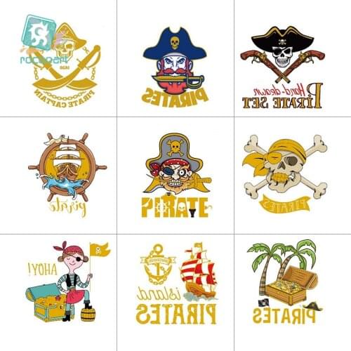 Rocooart Small Size 6x6cm Body Art Temporary Tattoo Flash Pirate Design for Children Waterproof Taty Fake Gold tattoo Sticker