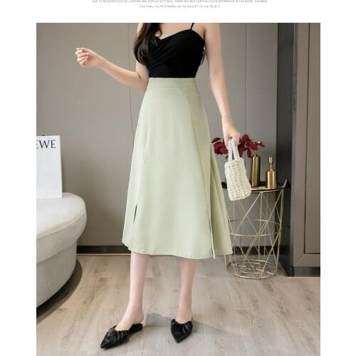 2021summer New Women Fashion Temperament Solid Color Skirt Korean style High waist loose Long skirt