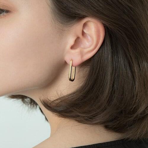 925 Sterling Silver Woman Hoops earrings for Wedding New Korean Ear Hooks Women Female Golden Rectangle Huggie Ear Jewelry