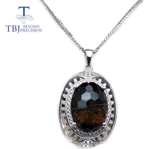 TBJ,limited edition natural smoky quartz oval 12*16mm laser football cutting 925 sterling silver pendant send women best gift