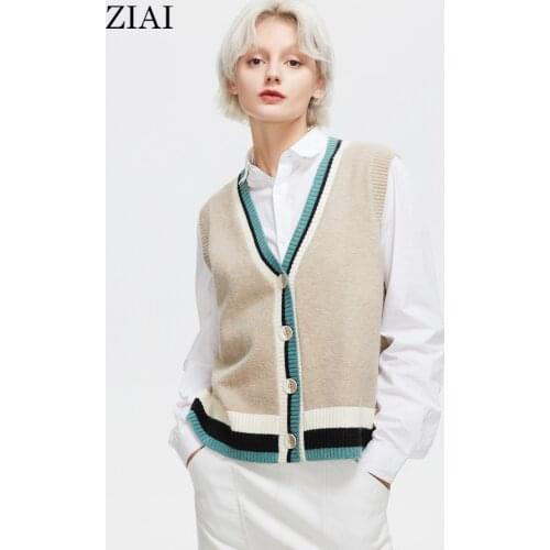 ZIAI 2021 Women Sweater Vest Knit Sleeveless Female Autumn Winter Preppy Style Vintage Tops Ladies Korean Cardigan Blouse ZMY006