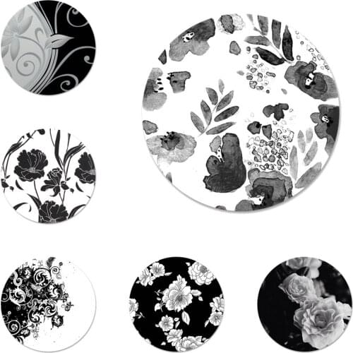 Black and white flower wallpaper Icons Pins Badge Decoration Brooches Metal Badges For Clothes Backpack Decoration