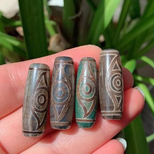 1PC 30mm Phoenix Eyes Natural Tibetan Dzi Agates Beads Reiki Healing Jewelry Vintage Grey Green Agat Stone Beads for Women Men