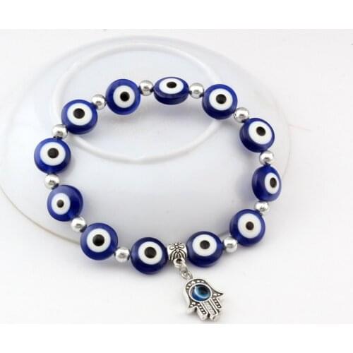 10PC Hamsa Fatima Hand Eye bead Bracelet Handmade Beads Elastic Band Unisex NEW