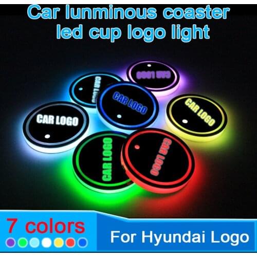2PCS Led Car Cup Holder Coaster For Hyundai logo Light For tucson 2019 i30 creta ix35 solaris i20 kona Accessorie
