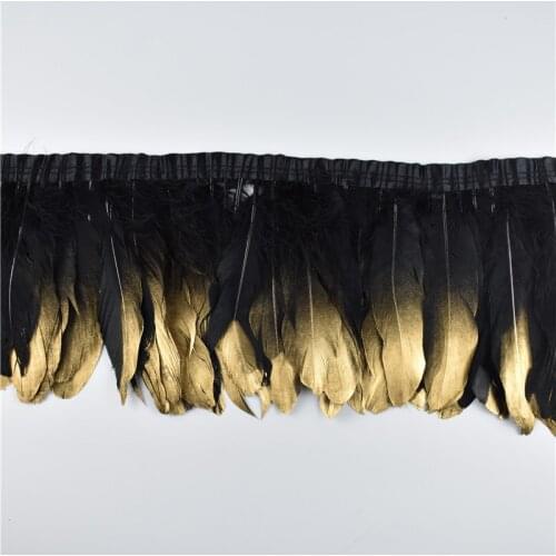 2Yards/Lot Gold Dipped Black Goose Feathers Trims Feather Trim Fringe 6-8" 15-20cm Carnival Clothingnatural Feathers for Crafts