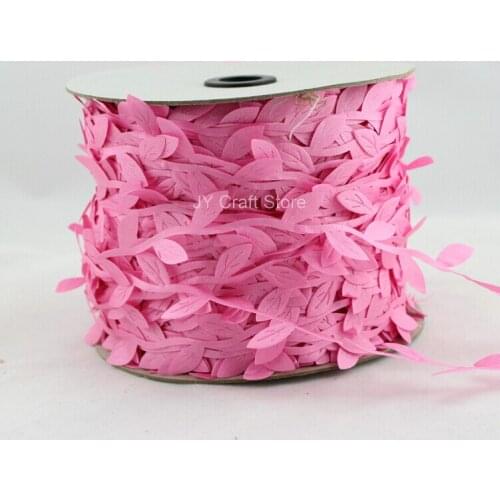 200yard/lot Cut Out Pink Leaves Ribbon Green Vine for home decor projects, spring wedding bouquets handmade cards