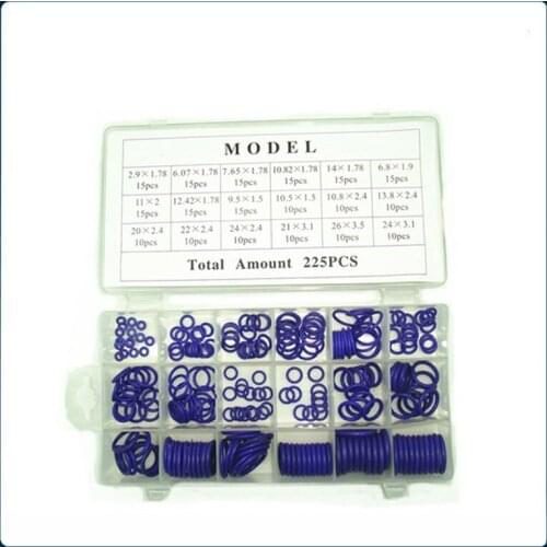 225pcs/Set Automotive Air Conditioning Compressor Plugging Aprons O Ring Rubber Seal blue Gasket Washer