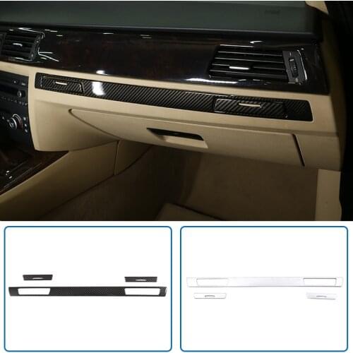 Left Hand Drive Dashboard Cup Holder Decoration Strips Trim Stickers For BMW 3 Series E90 E92 2005-2012 Carbon Fiber Black 3 Pcs