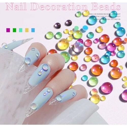 300 Pcs/Bag Mermaid Round Crystal Beads Mixed Size 3D Nail Art Rhinestones DIY Flatback Acrylic Stones Decoration