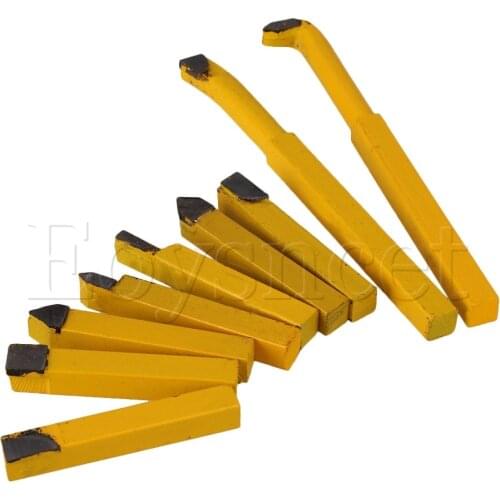 9pcs Iron Lathe Brazed Carbide Turning Tool Bit 10mm Square Shank Yellow