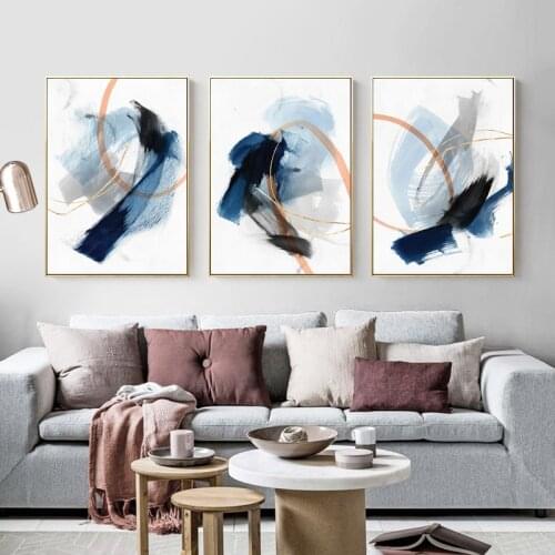 Abstract Orange Line Poster Dark Blue Waves Scenery Canvas Painting Wall Art Nordic Prints Pictures for Living Room Home Decor